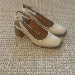 Elegant Cream Slingback Block Heels
